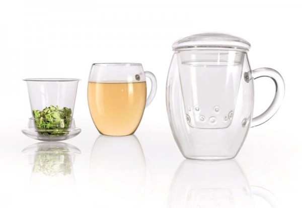 Teeglas mit Glas-Teesieb und passenden Deckel von Creano für perfekten Teegenuss
