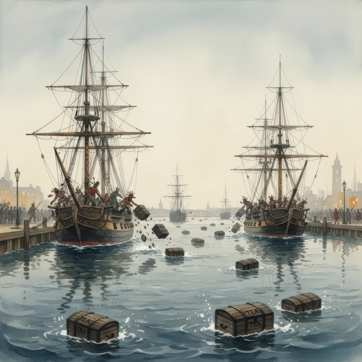 Bild: Illustration der "Boston Tea Party"