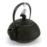 Iwachu - japanische Gusskanne Seigaiha 0,9l schwarz-gold
