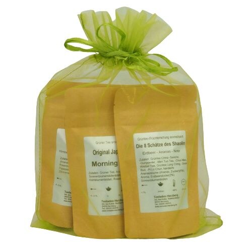 Probierset Grüner Tee aromatisiert im Organza Beutel
