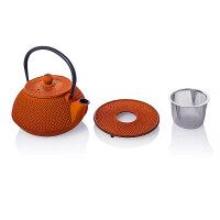 Eisenkanne Arare 0,9l Terracotta-Rot mit Untersetzer