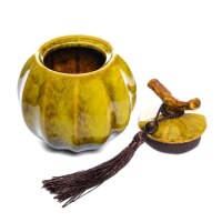 Maoci - Teedose / Zuckerdose mit Quaste 400ml dunkelgelb