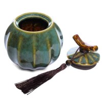Maoci - Teedose / Zuckerdose mit Quaste 400ml grün-gelb